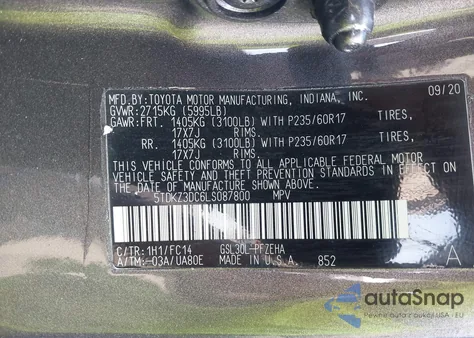 2020 Toyota Sienna Le from USA, damaged, VIN 5TDKZ3DC6LS087800